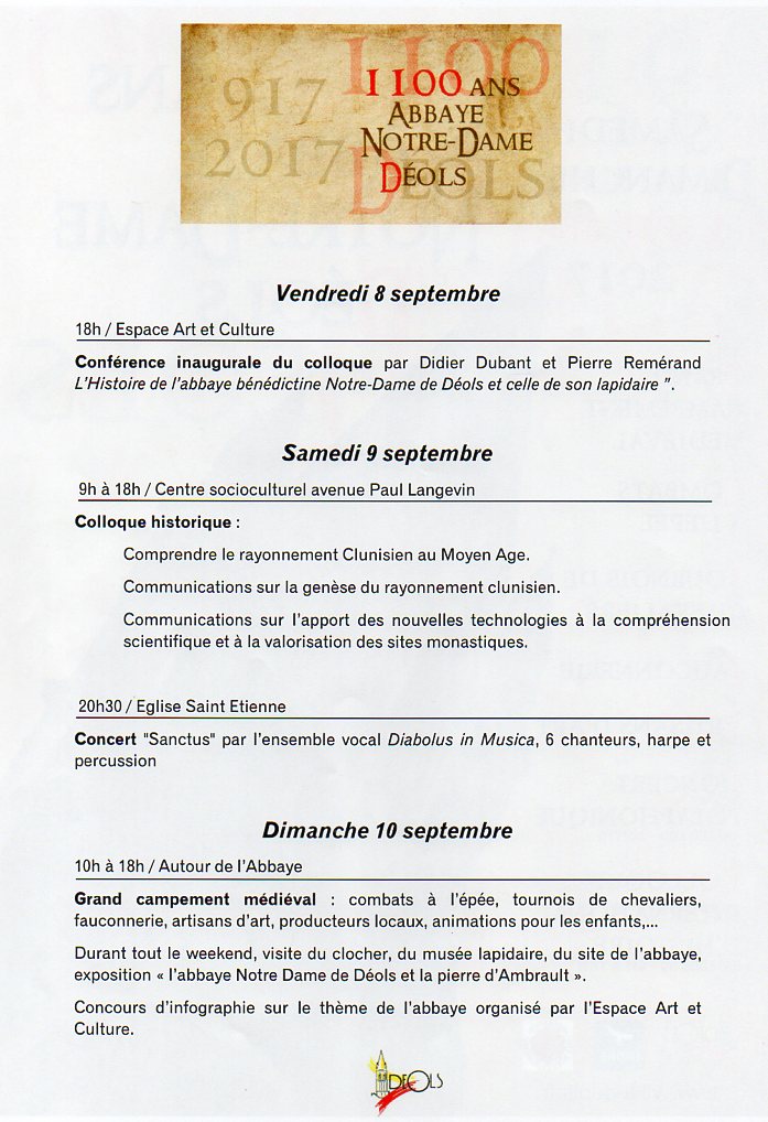 Programme 1100 ans Abbaye Notre Dame de Dols